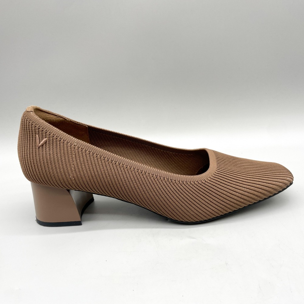 Vivaia Womens 41 Melody Pro Square Toe Chunky Heel Pumps Brown Knit Office Vegan